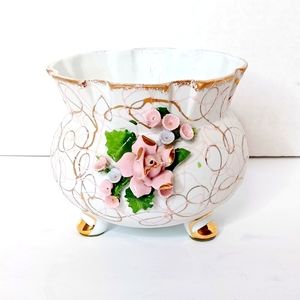 Vintage Lefton China Hand Painted Gold Leaf Trinket Bowl